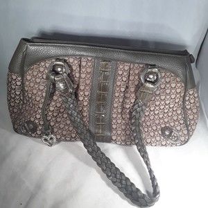 Brighton Brown Heart Logo Jacquard Satchel Handbag Purse Leather Braided Straps